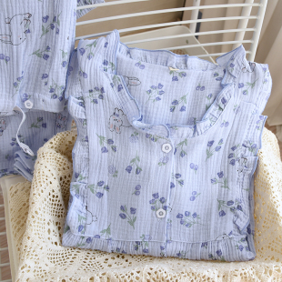 孕妇睡衣女春秋天产妇大码 产后哺乳家居服 纱布月子服夏季 薄款