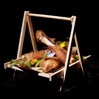 创意竹架盛器创意菜意境菜酒店创意餐具冷菜木架盘晾衣白肉架子