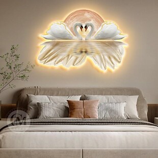 定做创奢卧室装 饰画主意卧床轻头高级感天鹅led灯画情侣房间温馨