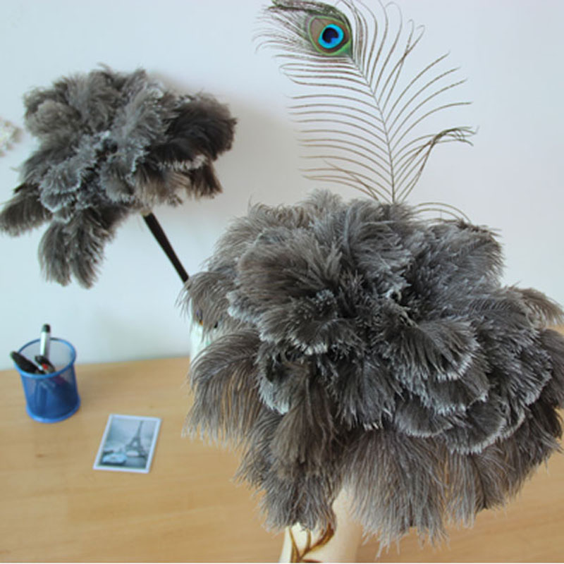 鸵鸟毛除尘掸子 乌木杆子精致款 精挑细选柔软鸵毛家用车用逗猫棒