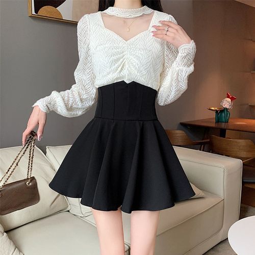 法式显瘦收腰半身裙女秋冬小黑裙蓬蓬裙大码胖mm高腰遮肚短裙裙裤