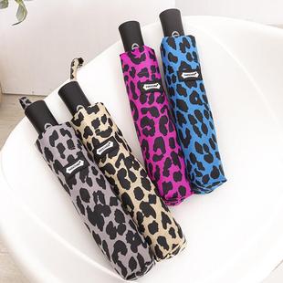 国外单面清凉豹纹全自动闭式 遮阳伞防风不粘雨晒遮阳七折折防风伞