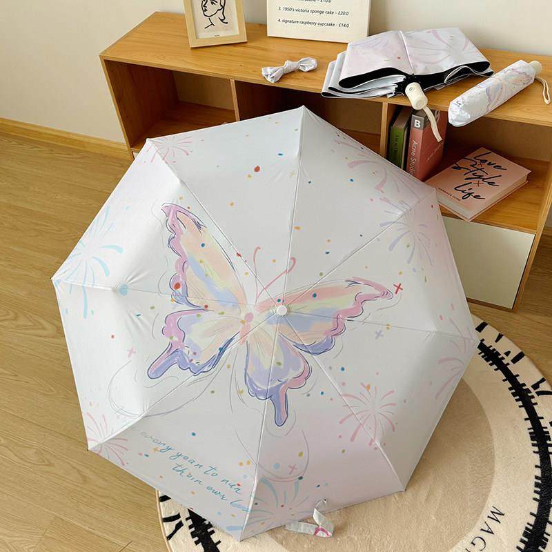 烟火蝴蝶自动雨伞晴雨两用遮阳伞黑胶防晒抗UV女生折叠遮阳伞,居家日用,伞,淘宝优惠券,粉丝福利购,淘宝优惠卷