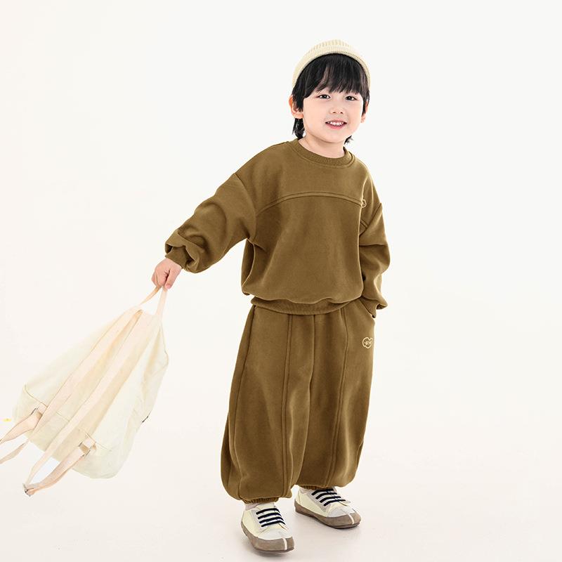 畅果F177服饰男加童冬装套装儿童童韩版厚双绒两件套中面小运动休