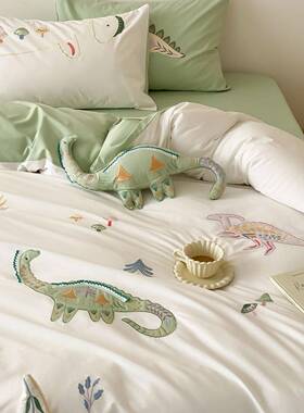 儿童卡被风全棉澳通棉.三四件套可爱恐龙刺绣床单套73318m床品