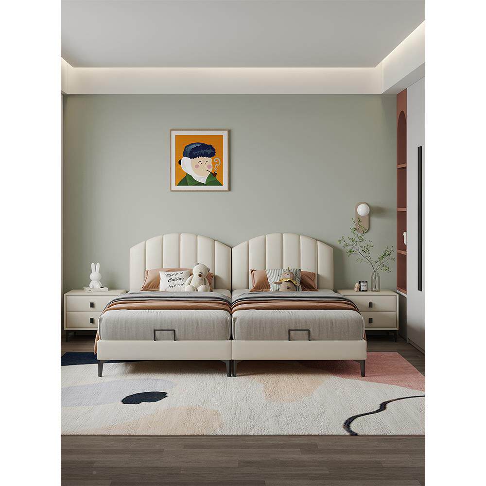 儿童床双人二床科双胞胎生女孩拼接05单人床技皮胎加宽实木单男人