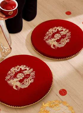 字喜跪垫一对结婚全品大婚用礼新娘敬茶改口坐福垫红色坐垫522喜