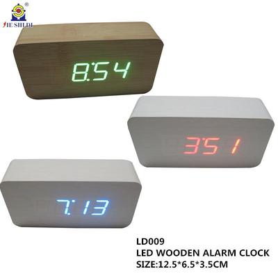 插电木头钟led木钟带5组闹钟带度日带时LD009间带期带温声控头配