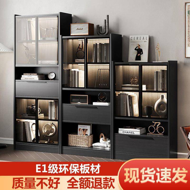 客厅书柜带玻门储物璃柜一地家用组合柜楼梯间收纳体柜简YZD约落
