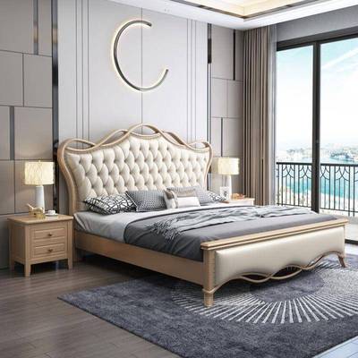 美约式实木床.代米白色双人床现简轻卧奢主.NTO米公主床软包婚床