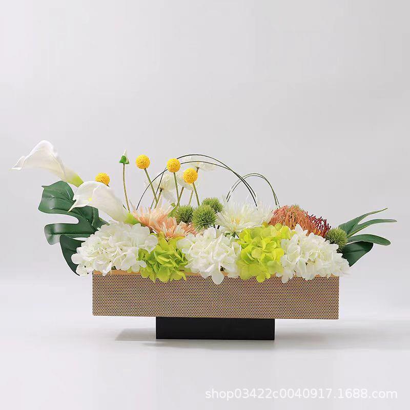 花君轻奢长条花器花艺组装饰假花者样板房桌会议桌合花摆件干TMR