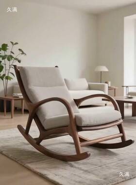 新中式北胡黑桃木摇摇椅宋式美简学沙发椅客厅美阳台实yyt-794木