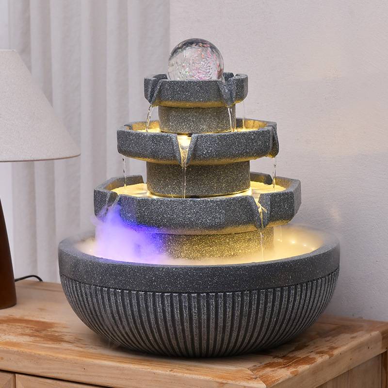 跨境欧式简约八方来财假山流水喷泉风水轮加湿器鱼缸客厅店面摆件