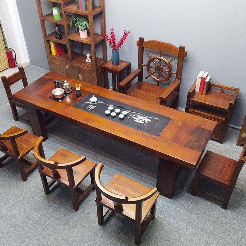 办公室泡茶茶大桌子茶家用老船木茶桌59536椅实组合台木桌茶具套