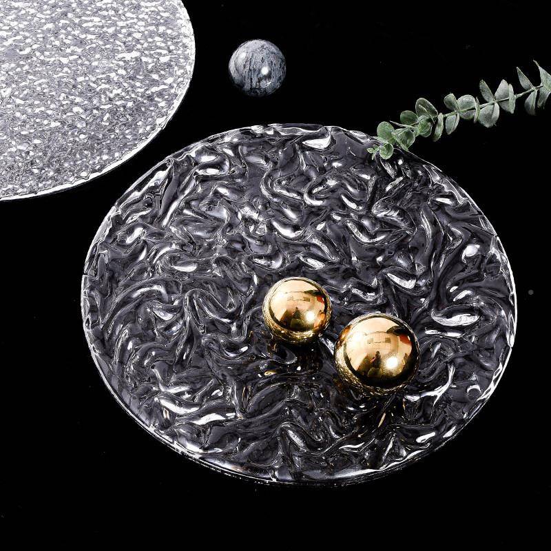 现代厅简轻奢摆件托圆形玻866璃盘桌面约收纳盘样板间客茶几果盘