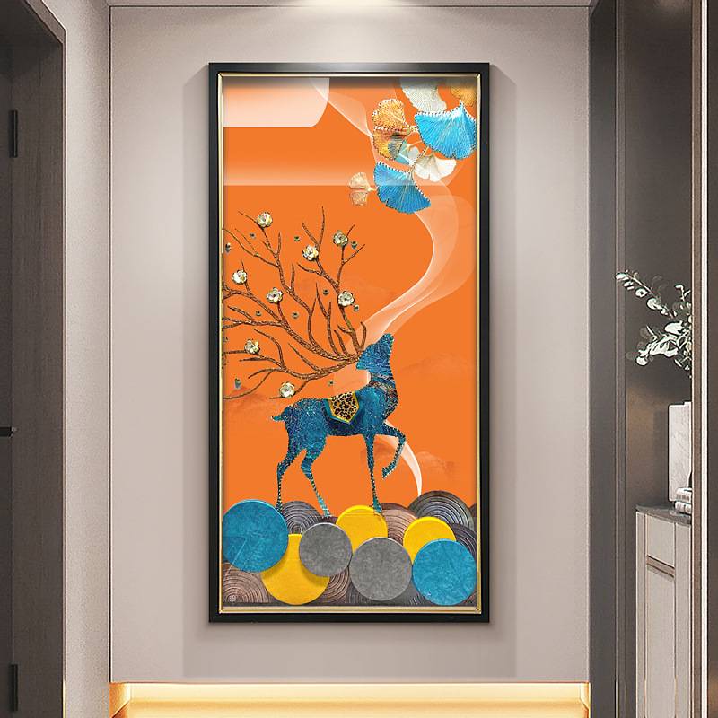 现代简约立体实物玄关装饰画走廊过道尽头高档壁画入户玄关鹿挂画图片