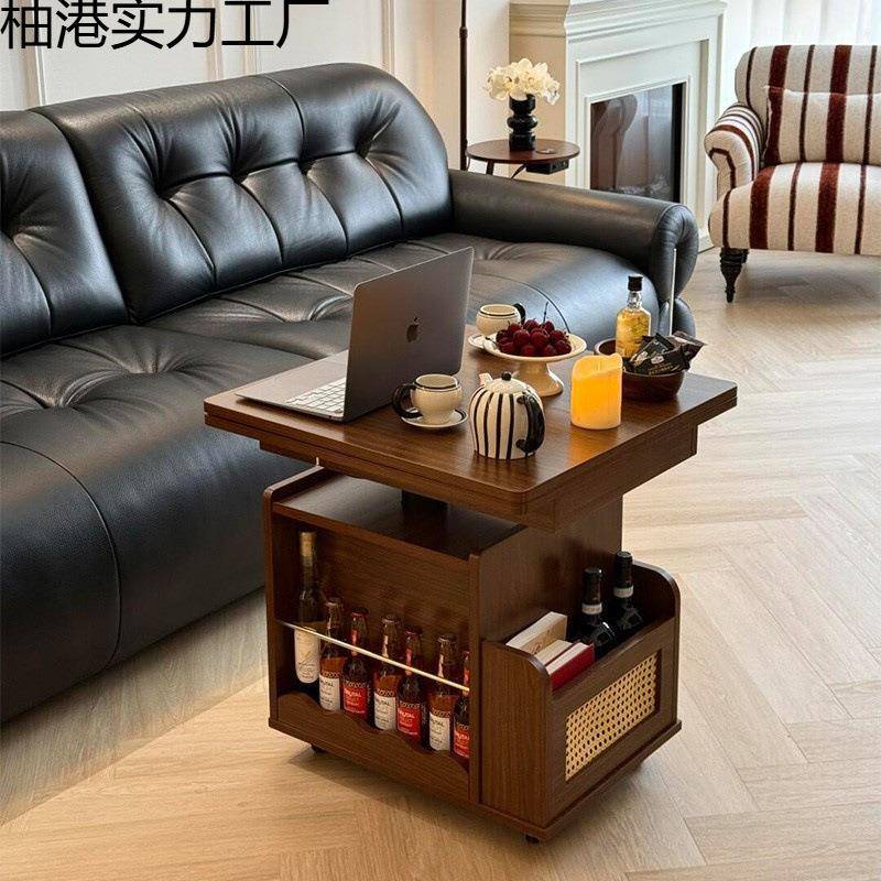 实木升茶几移动车茶桌JBL折餐桌小叠户型茶台降多功能客厅沙发边