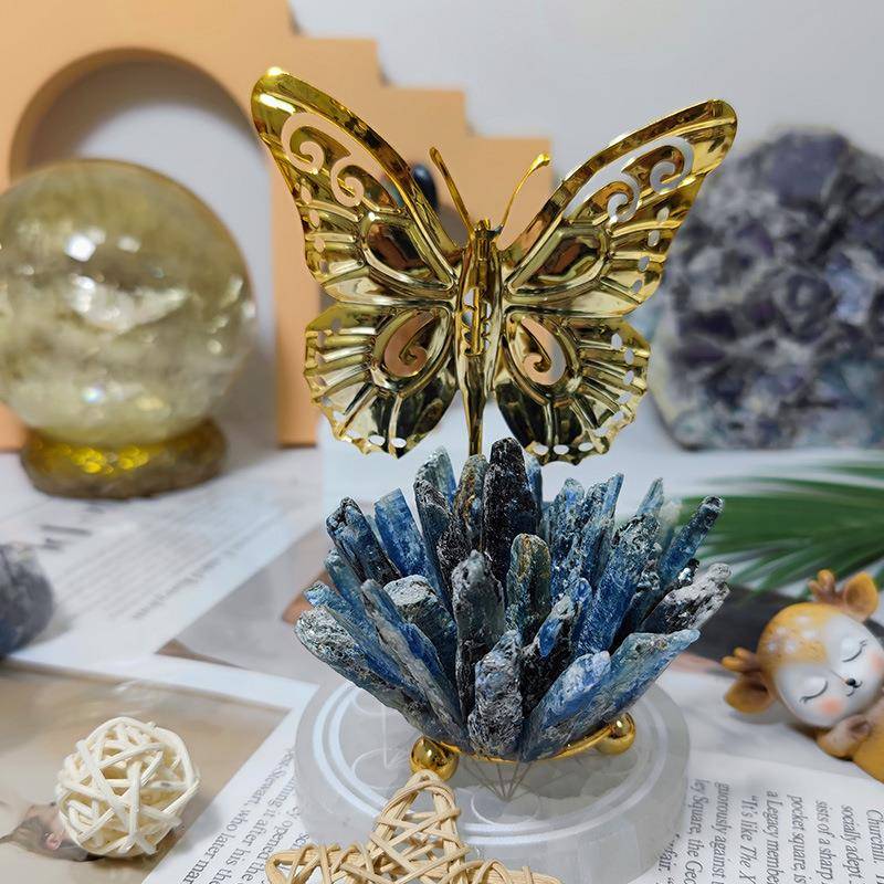 跨境热销天然水晶蝴量白晶月亮簇蓝晶蝶家居能消磁摆JFQ件厂家