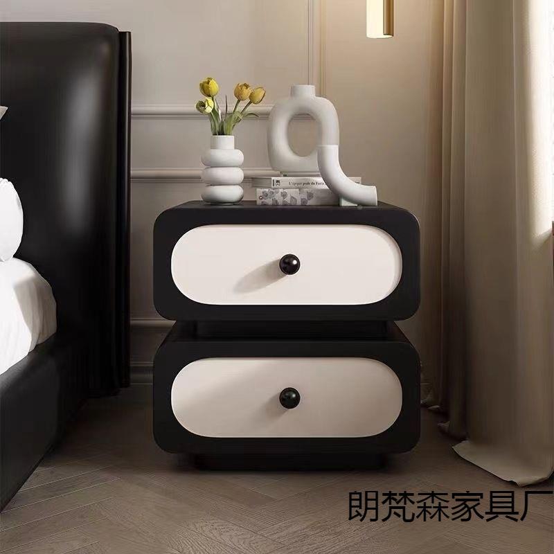 实木床头柜现简代室约卧免安装家用轻奢奶色油Z-20储物柜黑床边柜