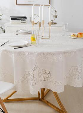 家用圆桌桌p布vc防水防油防烫防滑形餐KJC桌大桌套酒店蕾圆丝圆桌