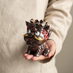 擺件愛精致陶瓷飾品可養茶玩 EUO可瑞獸麒寵麟茶手工茶臺裝