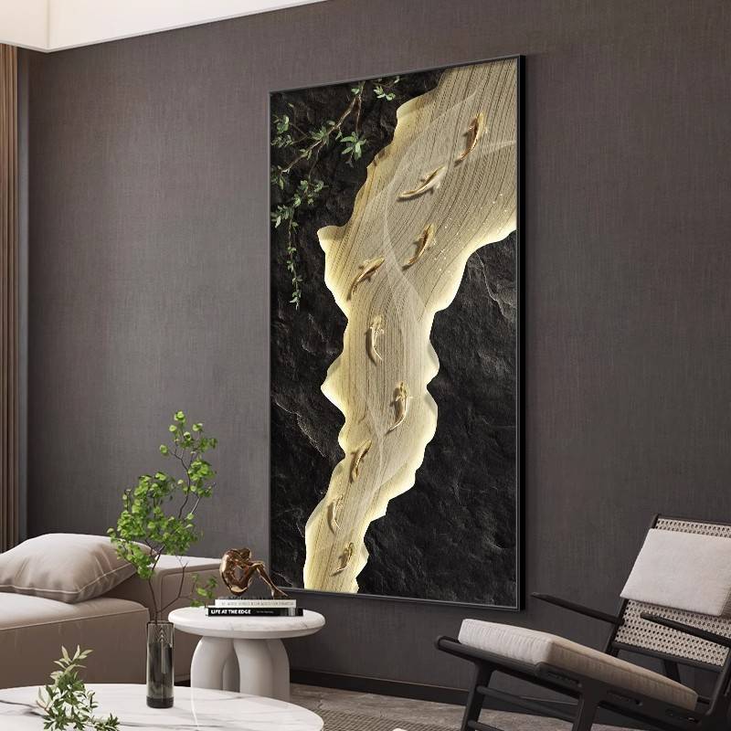 九鱼图玄关装饰画新中式寓意好客厅入户门挂画走廊过道壁画装饰画图片
