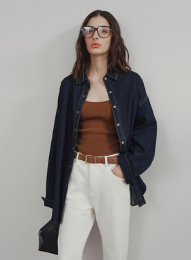 PRE PREWORKS蓝色复古牛仔长袖衬衫 春夏叠穿百搭宽松薄外套