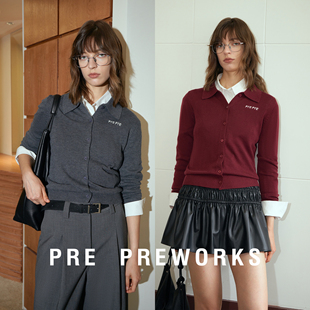 PRE 腔调 篙级羊毛亲肤细腻polo领毛织开衫 上衣 PREWORKS复古法式
