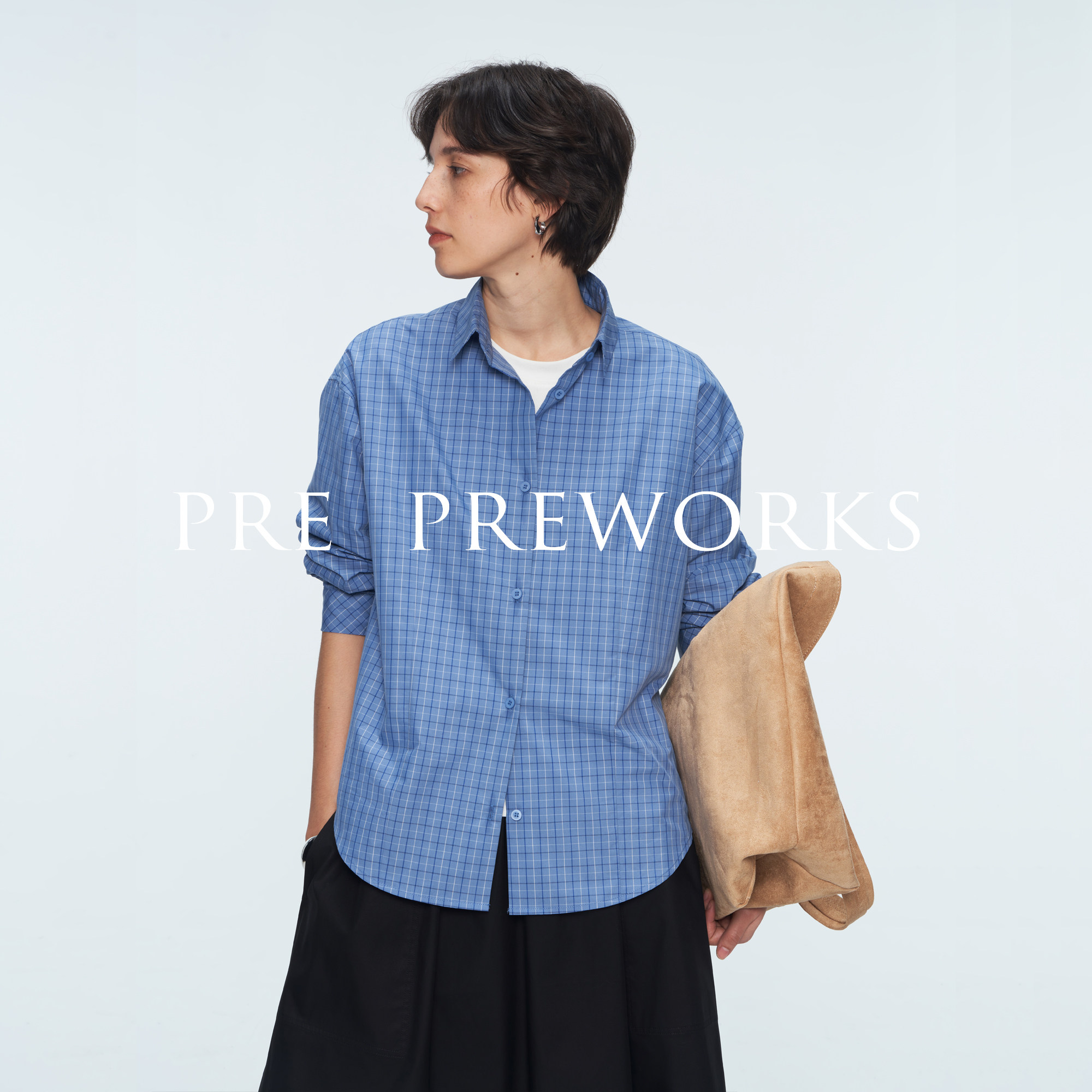 PREPREWORKS蓝白格长袖衬衫