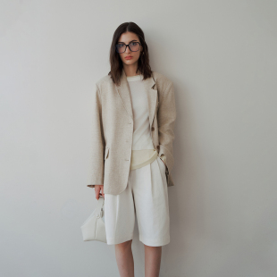 燕麦色休闲宽松西服 外套女 PRE PREWORKS原胚色肌理感亚麻西装