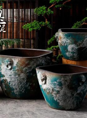 覆古陶瓷彷古大缸浮世绘鱼缸落地摆件庭院园林粗陶手工流水水景盆