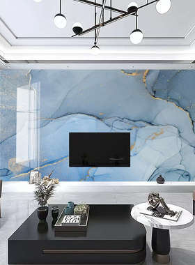 竹木纤维集成g墙板电视背景墙蓝色大理石纹木饰面碳晶板客厅护墙