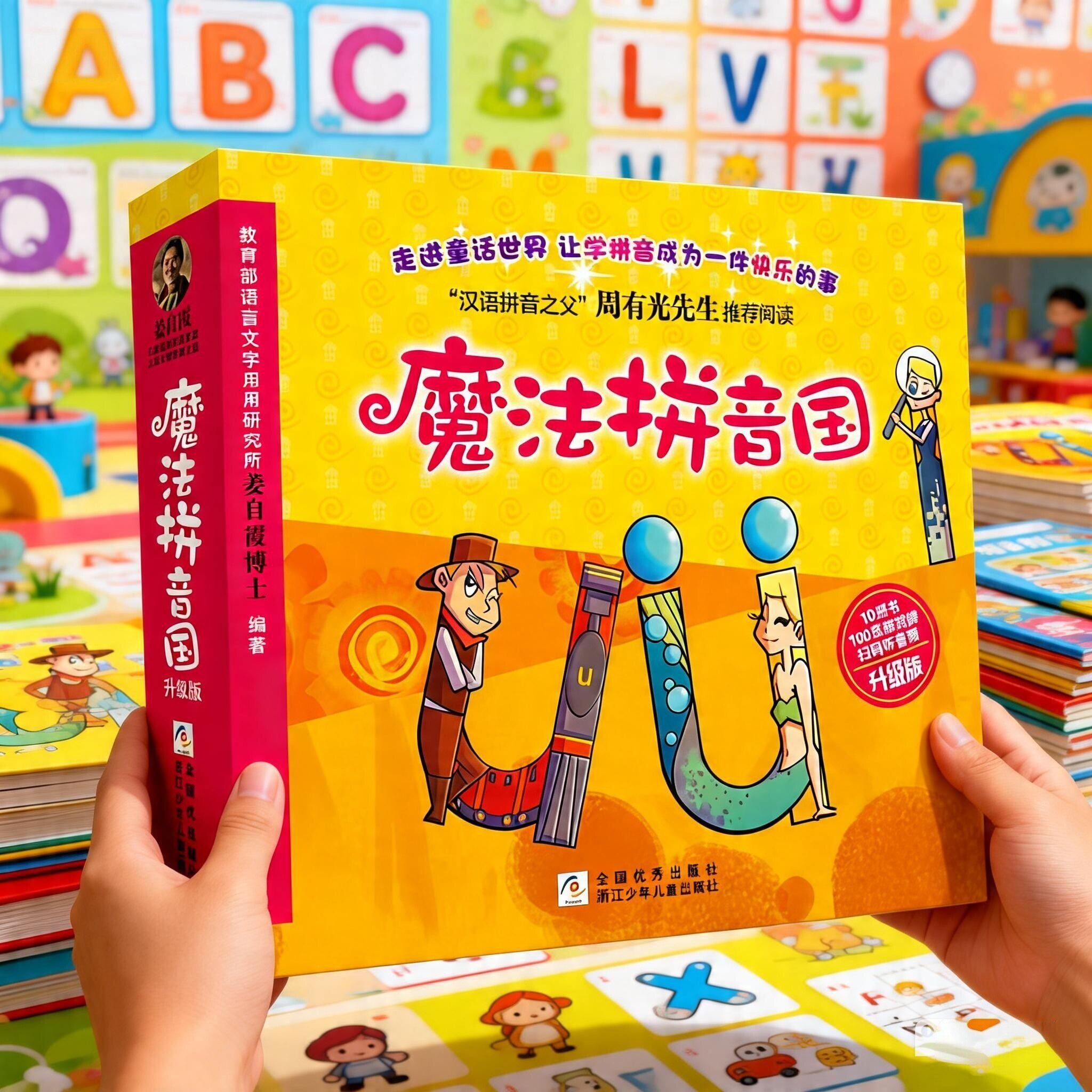魔法拼音国全彩升级版全套10册 故事绘本闯关游戏字母纸牌配套音