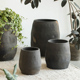侘寂风灰黑色陶瓷落地大花盆粗陶大缸客厅大花瓶特大号庭院装 饰
