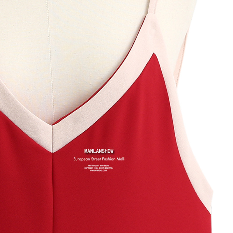 欧美风夏季新款吊带雪纺无袖背心背带V领连身裤阔腿裤九分裤长裤