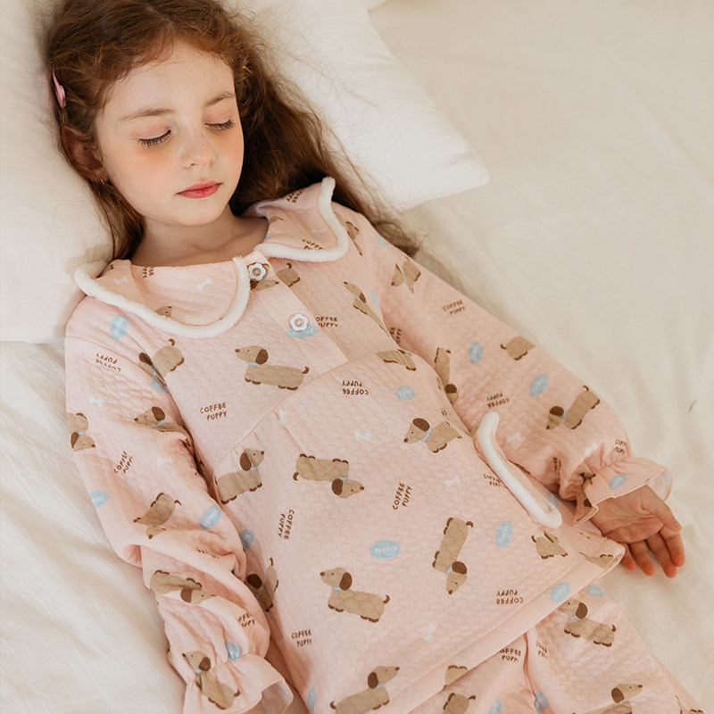 儿童睡衣春秋款男童外纯棉女童男童夹棉长袖大童冬季女孩家居服套