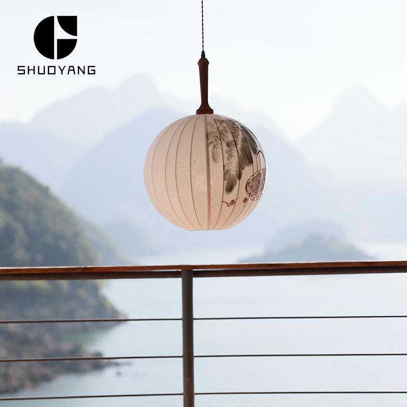 烁阳侘寂风吊灯禅意茶台餐厅设计师布艺卧室房间书房新中国风吊灯