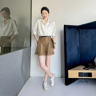 法式黑白条纹中袖衬衫女夏款休闲宽松职场轻熟风抗皱短袖气质上衣