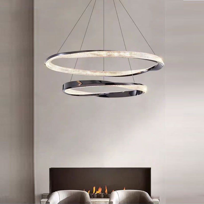 意式客厅吊灯北欧圆环轻奢家用主卧室灯具高端餐厅饭桌极简吊灯