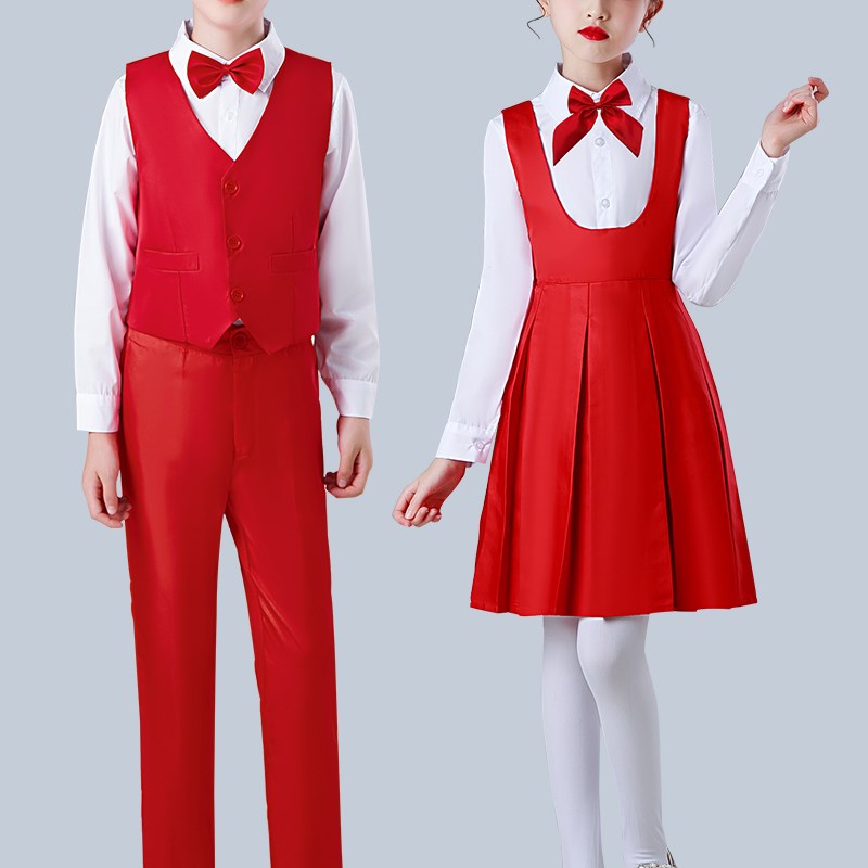 儿童合唱服装演出服女童中国风中小学生表演唐装绿色合唱大合唱团