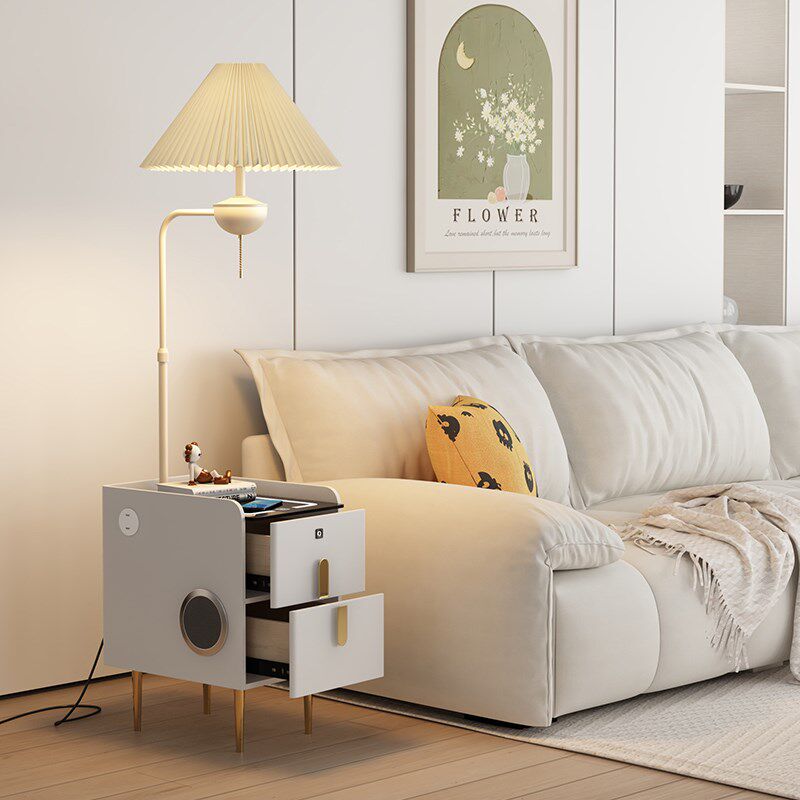 卧室落地灯客厅沙发边几光奶油风氛围感复古置物架床头柜一体台灯