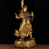 黄铜关公摆件关二爷武财神大号招财神像家用供奉客厅玄关装 饰品