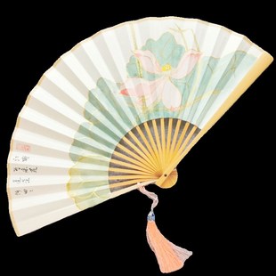 十二花神系列描金莲荷花中国女式古风手绘宣纸折扇汉服配饰定制礼