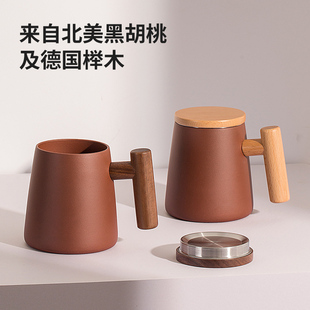 木笙玩物紫砂茶杯个人简约主人杯高颜值陶瓷杯子带盖家用水杯