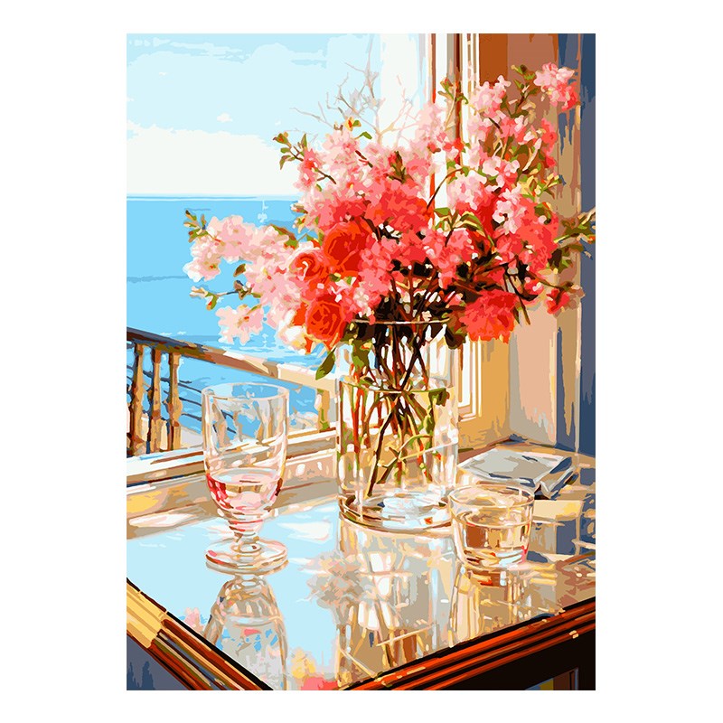 自油自画 数字油画diy手绘手工填充填色减压花卉油彩装饰画 朱槿