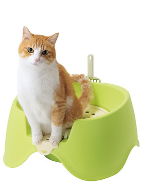 猫厕所蹲式敞开坐便式猫砂盆半封闭式双层防外溅猫咪用品仿利其尔