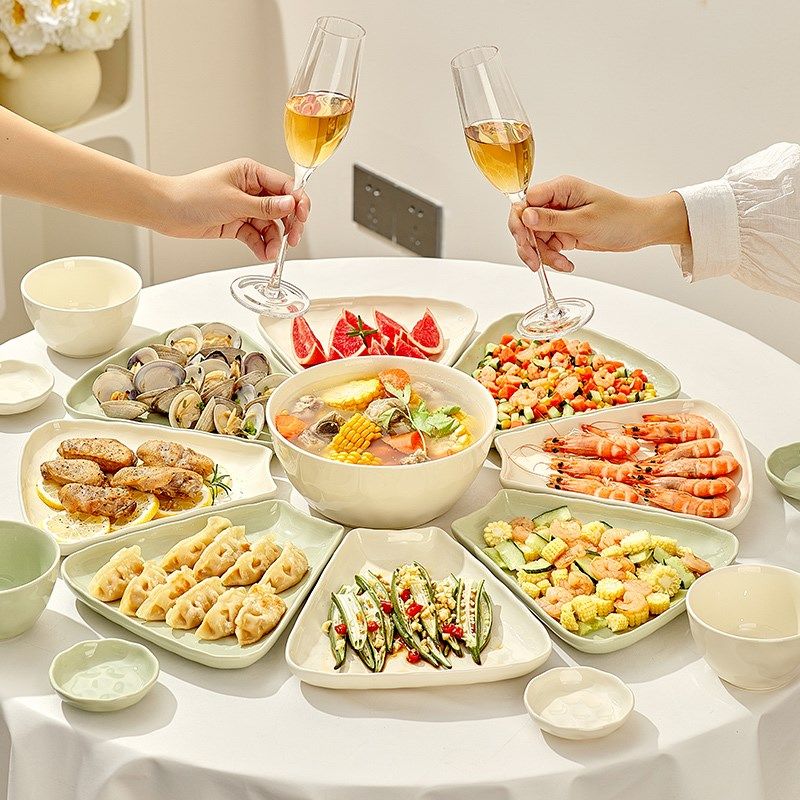 年夜饭拼盘餐具组合盘子菜盘家用奶油风碗盘筷过年团圆桌碗碟套装,餐饮具,盘,淘宝优惠券,粉丝福利购,淘宝优惠卷