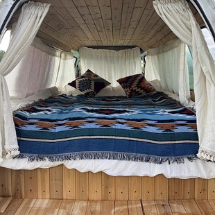 复古几何后备箱装饰毛毯房车床车布置棉毯沙发毯沙发盖巾露营毯子