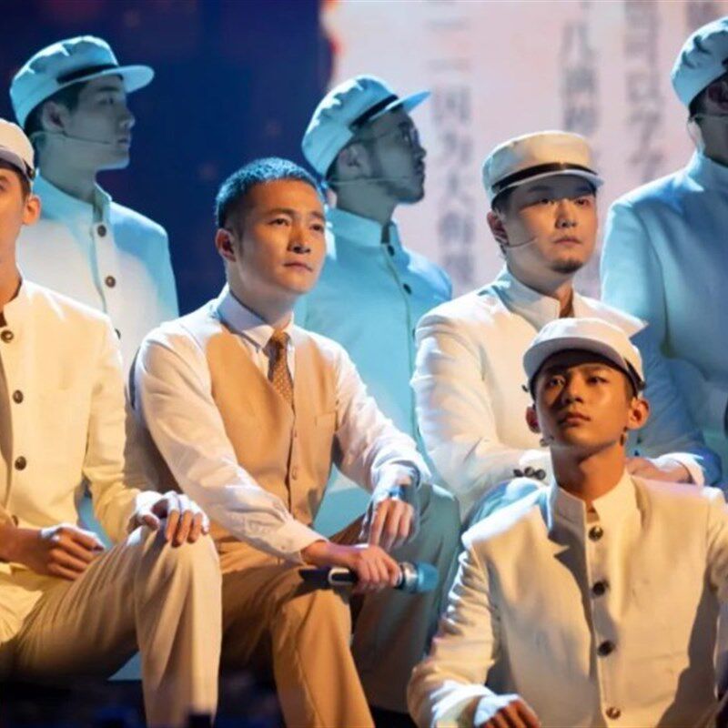 中山装男白色民国学生装五四青年服男女前后修身毕业歌合唱演出服