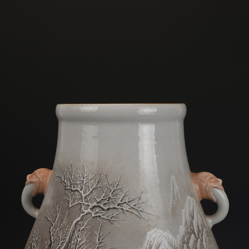 清干隆花瓶粉彩雪景象耳尊古董古玩收藏品彩绘老物件瓷器摆件